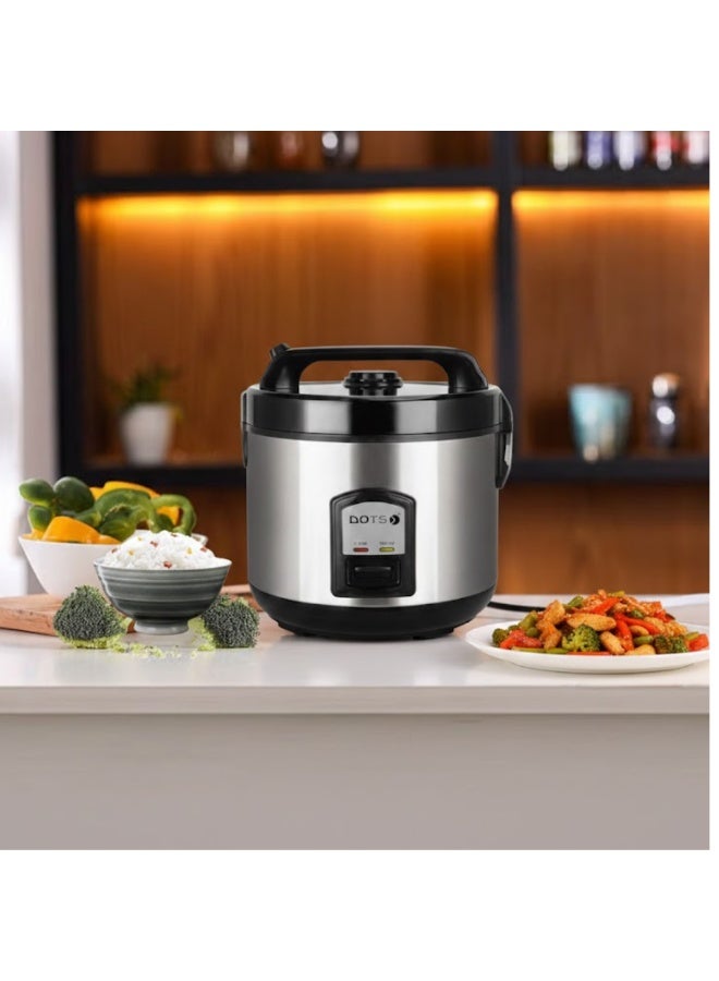 DOTS Electric rice cooker with a capacity of 1.8 liters, 700 watts, made of stainless steel with a non-stick inner pot and a keep-warm function. - Image 2